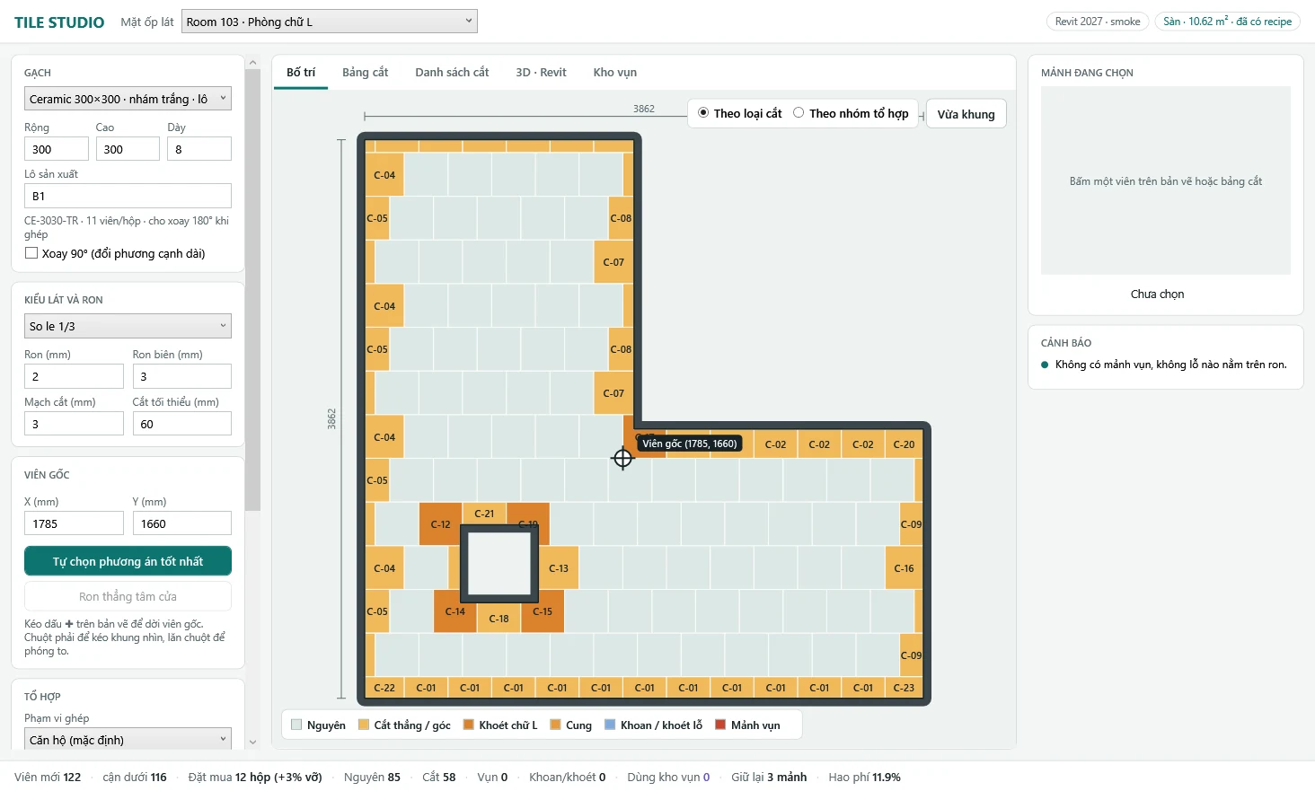 Tile Studio — Bố trí gạch cho phòng chữ L
