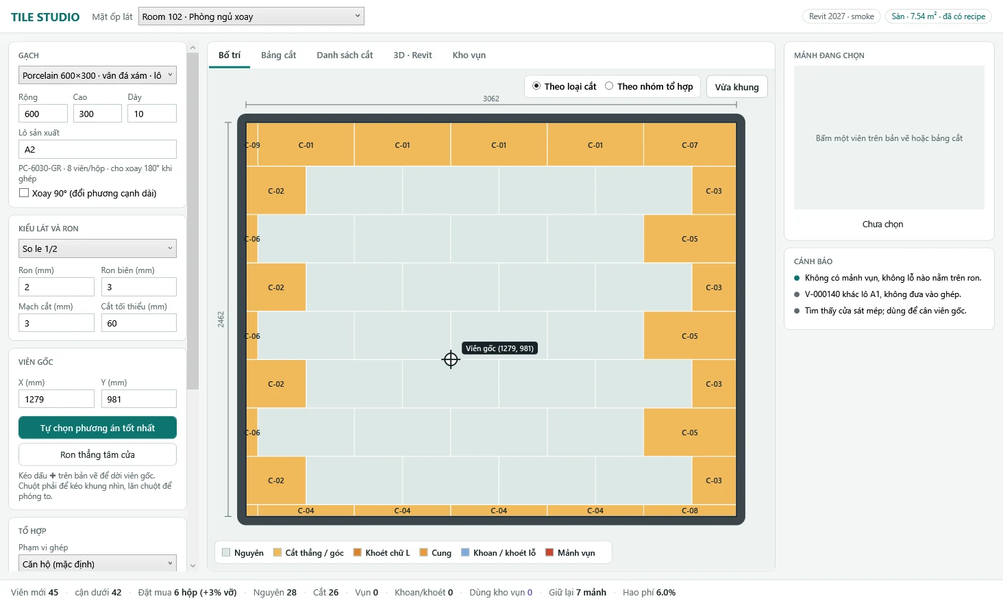 Tile Studio — Bố trí gạch cho phòng chữ nhật