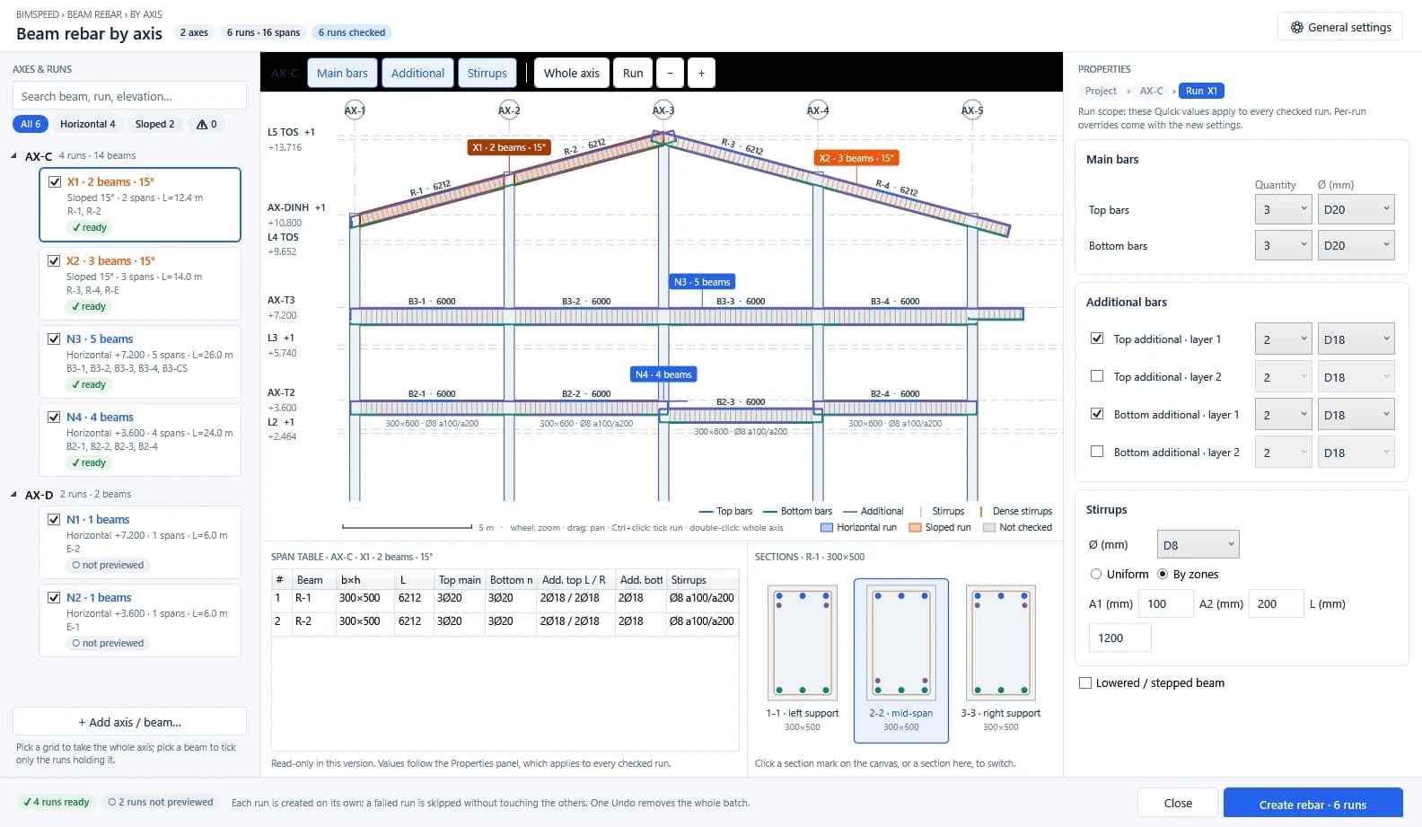 Beam Rebar Axis — BIMSpeed product interface